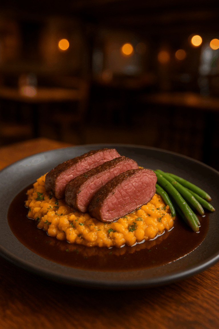 Rehrücken auf Kürbisrisooto mit Grünen Bohnen 3.0